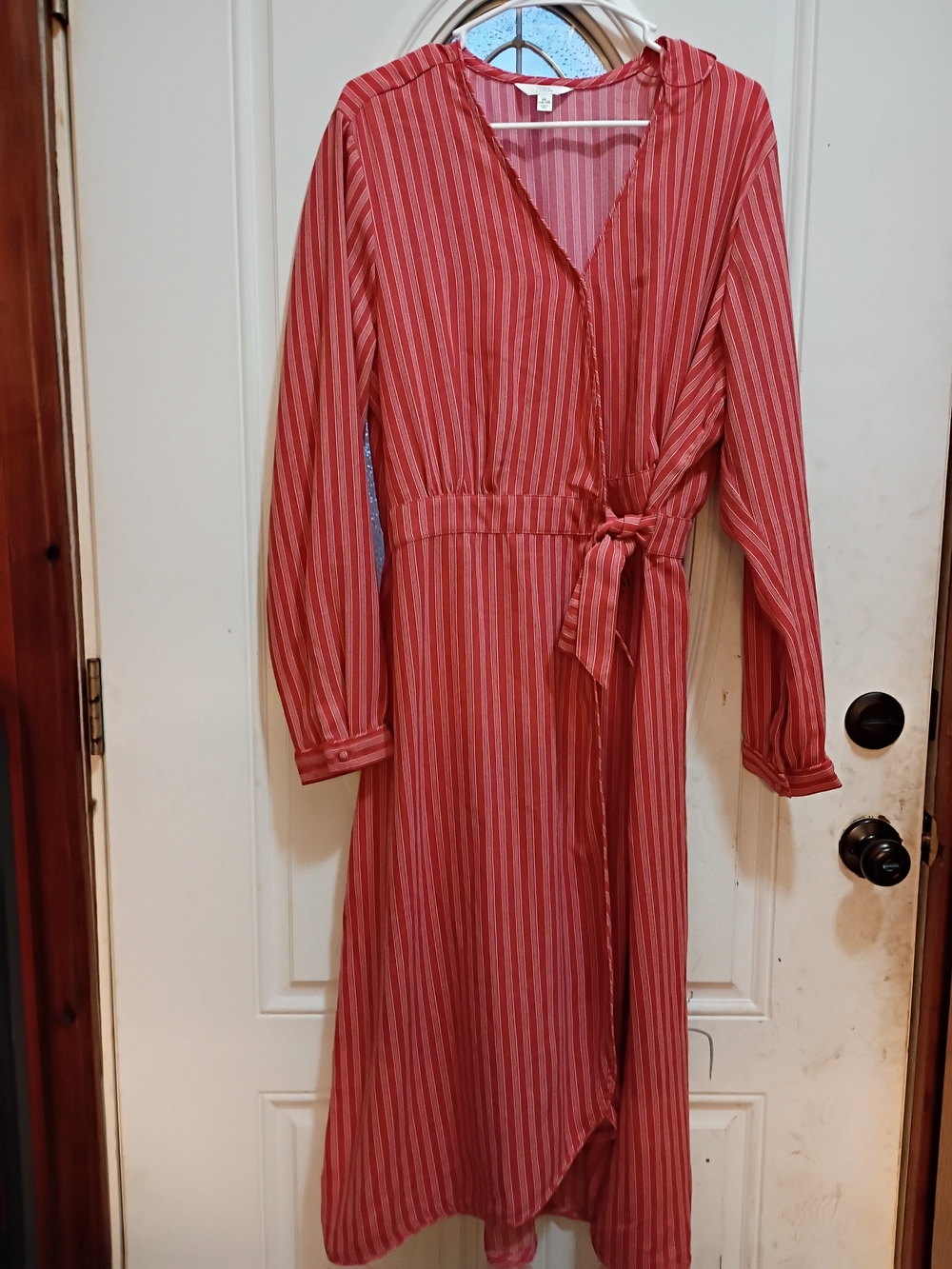 Time and Tru Red Striped Long Sleeve Wrap Dress
